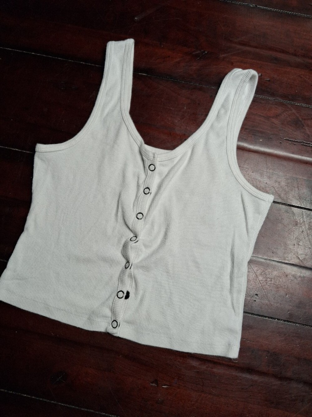 Hollister White Ribbed Button-Front Tank